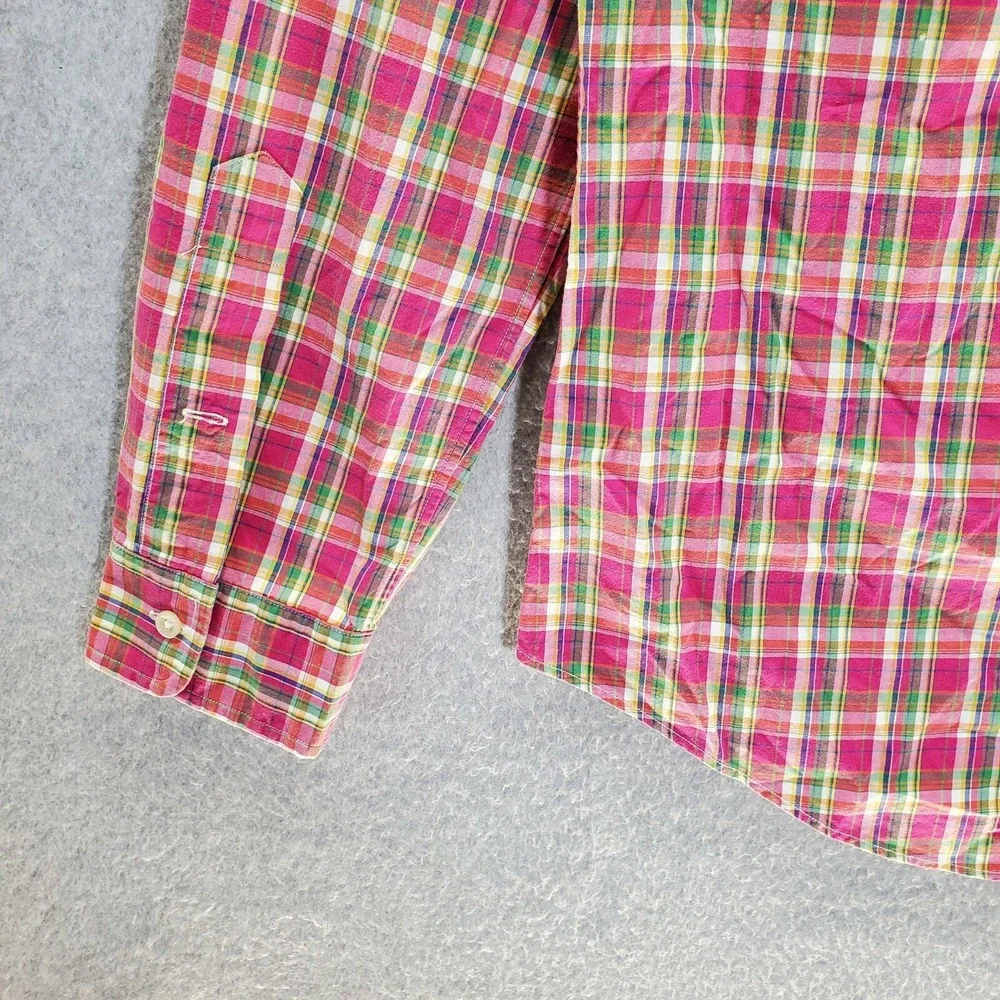 Ralph Lauren Men Button Up Medium Pink Plaid Custom Fit Tartan Long Sleeve